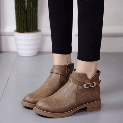 2017秋季韓版新款圓頭潮粗跟短靴側(cè)拉鏈馬丁靴女皮帶扣短筒靴子 東材馬丁靴型號(hào)【價(jià)格 圖片 品牌 報(bào)價(jià)】-蘇寧易購(gòu)力盾服飾鞋帽專營(yíng)店